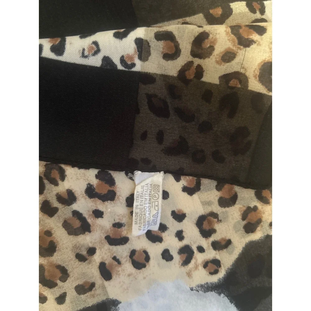 Made in Italy Mixed Animal Print Scarf Zebra Leopard Black White Tan Rectangular